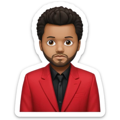 The Weeknd with black shirt, red suit jacket sticker