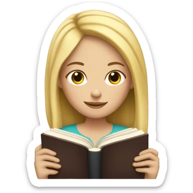White girl with blonde hair reading a book sticker