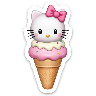Hello Kitty inspired ice cream cone, cute, pink and white, with a bow sticker
