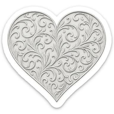 heart with a delicate silver filigree overlay, no background sticker