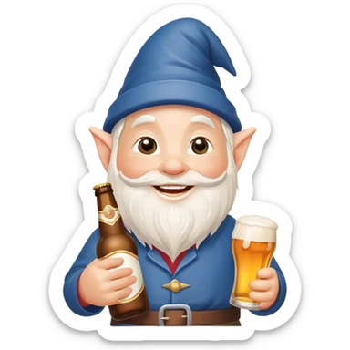 Garden gnome holding a bottle of beer sticker