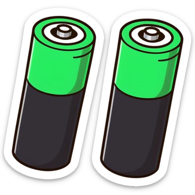 Two dead batteries stacked on top of each other, depleted, empty power sticker