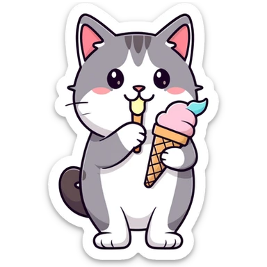 Cat with a bow liking icecream sticker