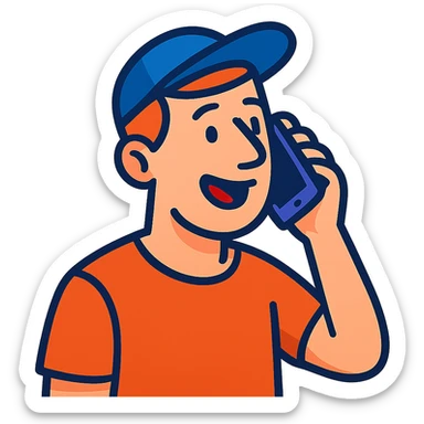 A Caucasian man wearing a cap talking on a mobile phone sticker