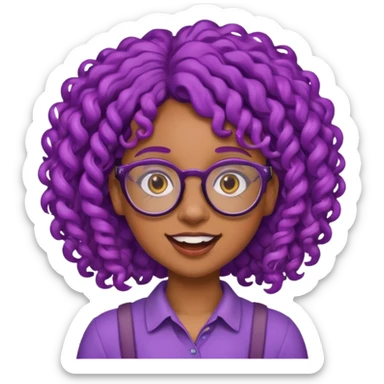 nerd emoji like with glasses and buck teeth but it’s a black girl with purple curly hair sticker