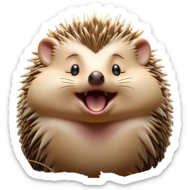 Cinematic Silly Yawning Hedgehog Portrait Emoji, Head tilted with a dramatic, wide-open yawn revealing a tiny, adorable snout and droopy quills, with sleepy, half-closed eyes, Simplified yet irresistibly cute features, highly detailed, glowing with a soft, cozy woodland light, high shine, relaxed yet humorously expressive, stylized with a dash of whimsical forest charm, soft glowing outline, capturing the essence of a drowsy yet endearing hedgehog that appears ready to stretch and yawn its way into your heart! sticker