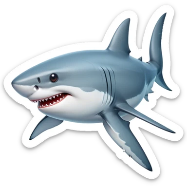 Beautiful and Majestic Great White Shark Portrait Emoji, Head and body resting peacefully with a serene, confident expression, showcasing its robust, torpedo-shaped form and a subtle, regal glint in its eyes, Simplified yet exquisitely endearing features, highly detailed, glowing with a soft, drowsy ocean light, high shine, relaxed and utterly majestic, stylized with an air of marine splendor, soft glowing outline, capturing the essence of a beautiful and majestic great white shark that feels destined to become the next viral icon of awe-inspiring ocean beauty! sticker