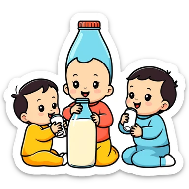 3 toddlers drinking milk from a bottle  sticker