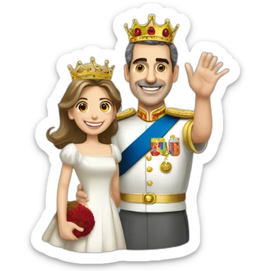 king Felipe VI with girlfriend smiling and waving sticker