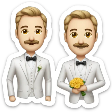 Homme en tenue de mariage avec les cheveux boucle avec un gros volume en costume blanc avec une moustache légère sticker