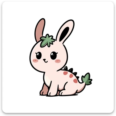 Kawaii bunny plant dragon with tiny spikes, extremely cute, giant sparkly eyes, blushing cheeks, pastel colors, small mouth, adorable expression sticker