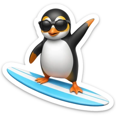 a penguin surfing with sunglasses sticker