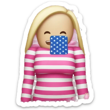 american flag but the red stripes are pink and nicki minaj is on the front and there is 56 stars sticker