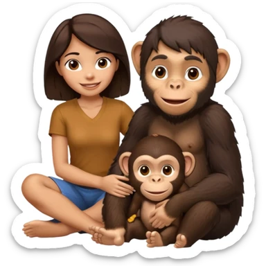 un chiomapnze sentado en el suelo al lado de una mujer sticker