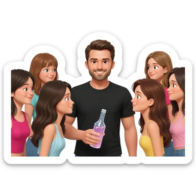 a man in black t-shirt held out his Cristal bottle to nearby pretty girls’ faces for them to drink from. sticker