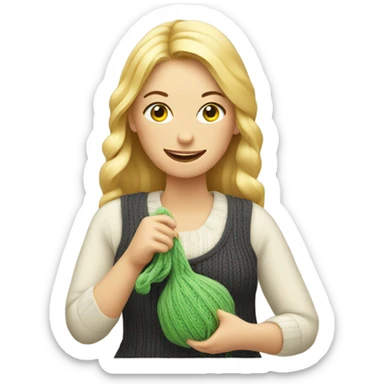 Blonde lady knitting  sticker