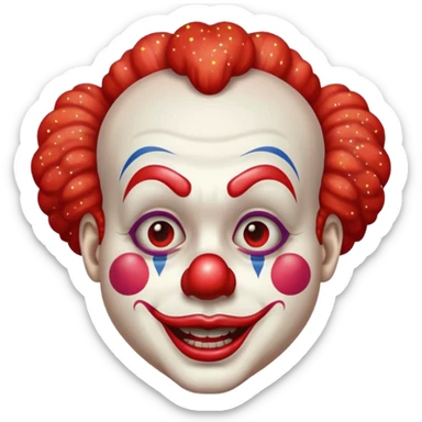 red glitter clown with the retarded facial expression sticker