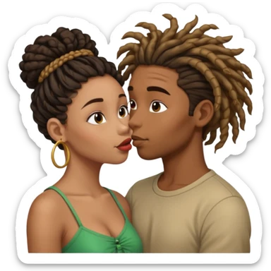 Brown boy with dreadlock kissing black girl with curly bun sticker