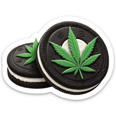 black and white oreo cookies with cannabis leaf sticker