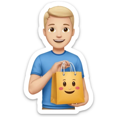 a white guy with branded bags sticker