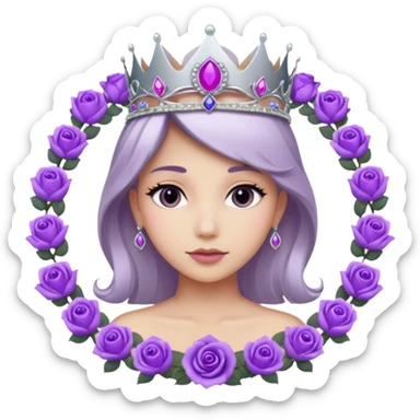 Purple shadow rose flower, silver circle plaque, silver tiara sticker