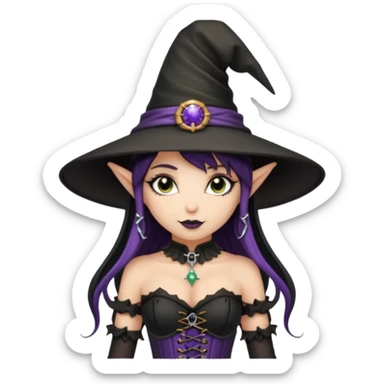 Goth and tan girl elf girl in witch hat and corset sticker