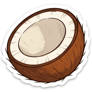 coconut cut in half, clear view of the interior, clean and colorful illustration style sticker