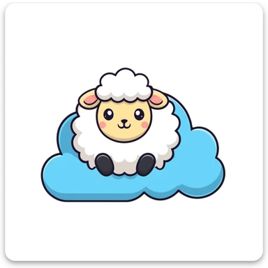 A fluffy sheep resting on a puffy white cloud in the sky sticker