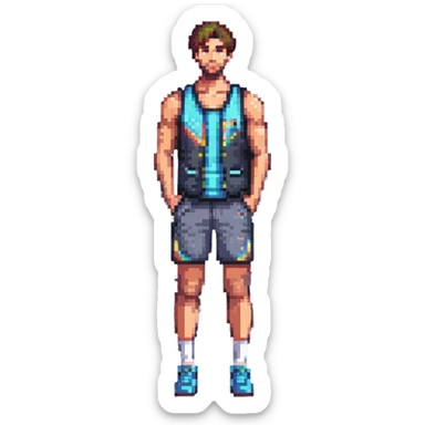 tall athlete standing in vest and shorts sticker