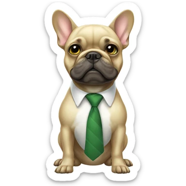 Green French bulldog with a tie sticker