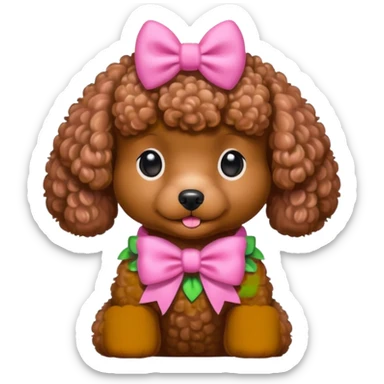 Brown toy poodle with pink bow sticker