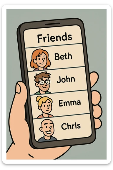 Front screen of the phone with friends' contacts sticker