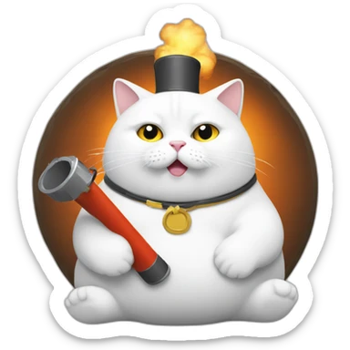 Fat-White-cat-holding-dynamite sticker