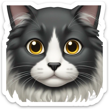 black cat domestic long-haired with white on the mouth sticker