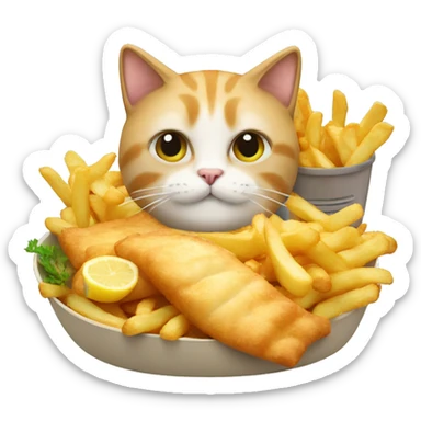 A cat with fish and chips sticker