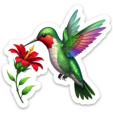 hummingbird drinking nectar from flower sticker