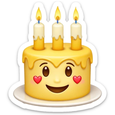 smiling emoji with a heart and a cake, symbolizing happiness, health, and best wishes for a birthday sticker