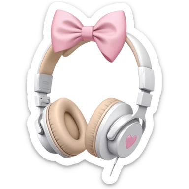 White aesthetic headphones with pink bow sticker