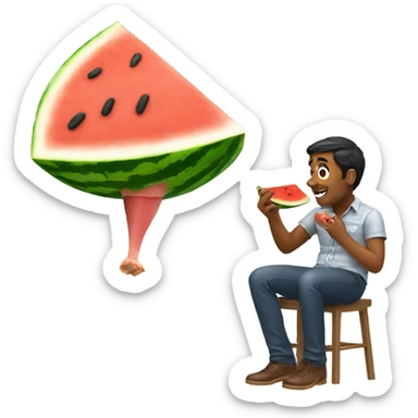 emoji of a india man eating a watermelon and chicken leg sticker