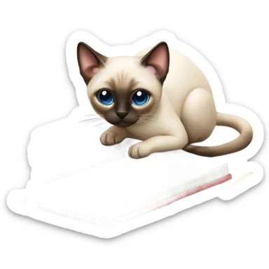 Cute Siamese cat taking notes with a pencil on a notebook sticker