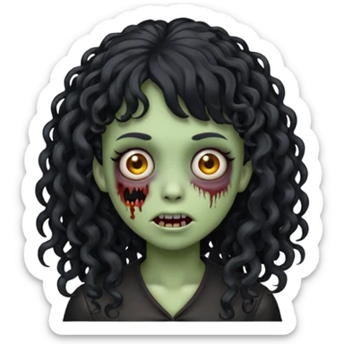 Emoji garota zombie com cabelo preto cacheado longo com franja cacheada sem volume sticker