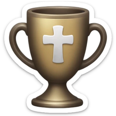 empty Christian cup for the winner with a cross sticker