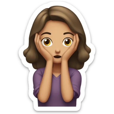 girl holding her head with her hands in confusion  sticker