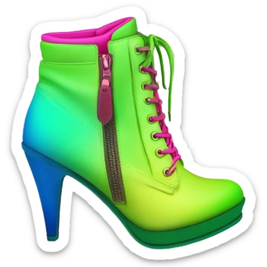 Realistic isolated top view pair of lime green,hot pink ,blue and green ombre high heel ankle bootie boots.  sticker