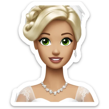 Barbie bride black hair green eyes sticker