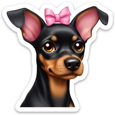 black tan pinscher big ears girly pink bow on head sticker