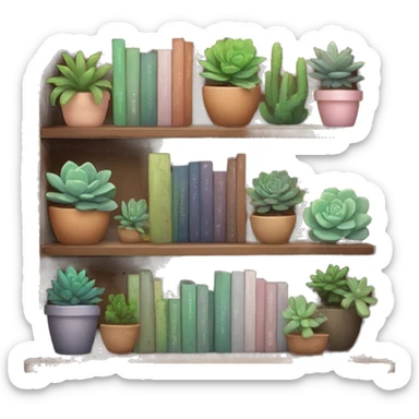 Aesthetic bookshelf with succulents  sticker
