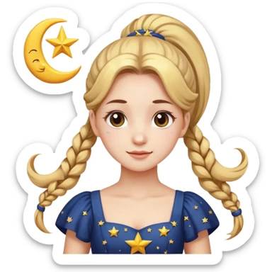 ponytailed girl, sun, moon, star sticker