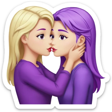 A blonde girl kissing a purple haired girl sticker