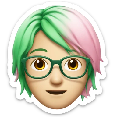 pink hair, Japanese, green glasses, white, PINK HAIR  sticker